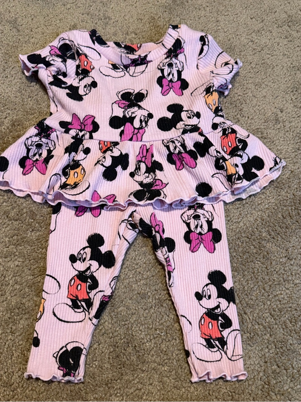 Disney Baby Girl's 0-3m Minnie Mouse Ribbed Outfit Set Pink Short Sleeved